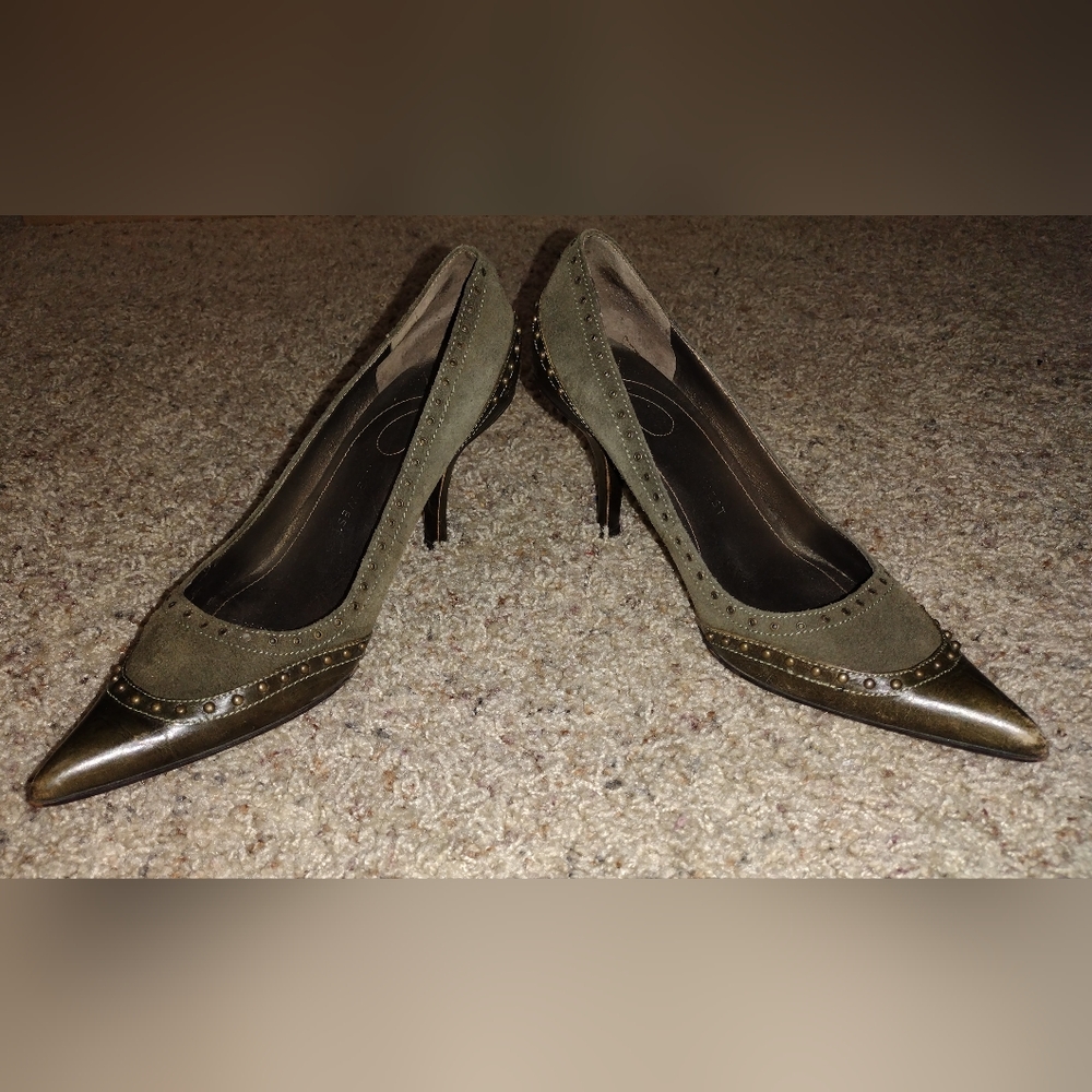 Nine West Olive Green Pointed Toe Studded Pumps